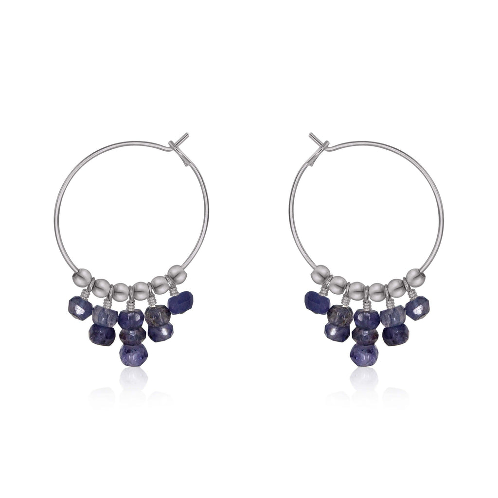 Iolite Statement Hoop Earrings - Iolite Statement Hoop Earrings - Stainless Steel - Luna Tide Handmade Crystal Jewellery