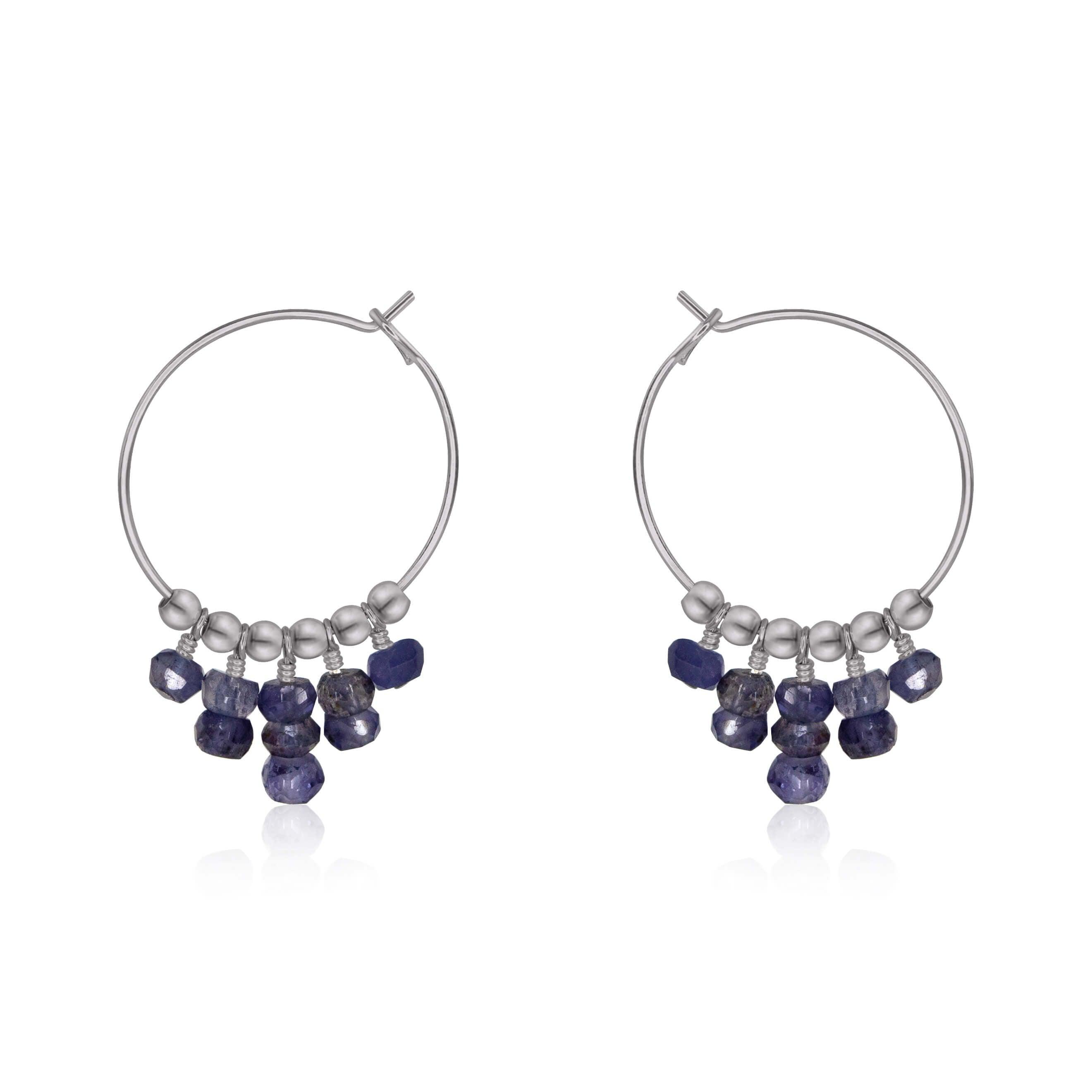 Iolite Statement Hoop Earrings - Iolite Statement Hoop Earrings - Stainless Steel - Luna Tide Handmade Crystal Jewellery