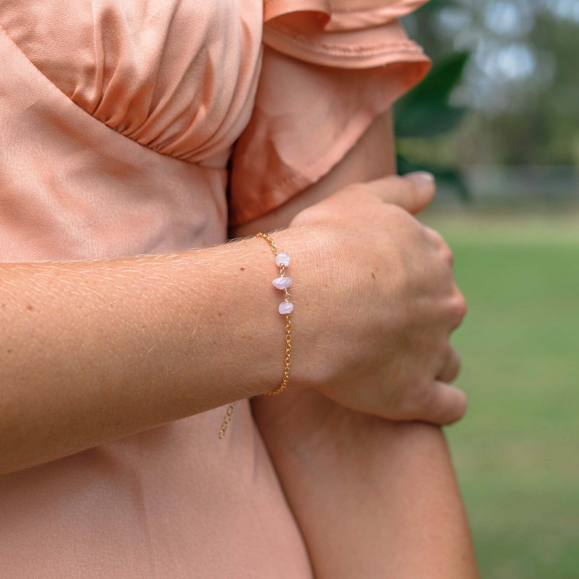 Kunzite Beaded Chain Bracelet - Kunzite Beaded Chain Bracelet - Sterling Silver - Luna Tide Handmade Crystal Jewellery