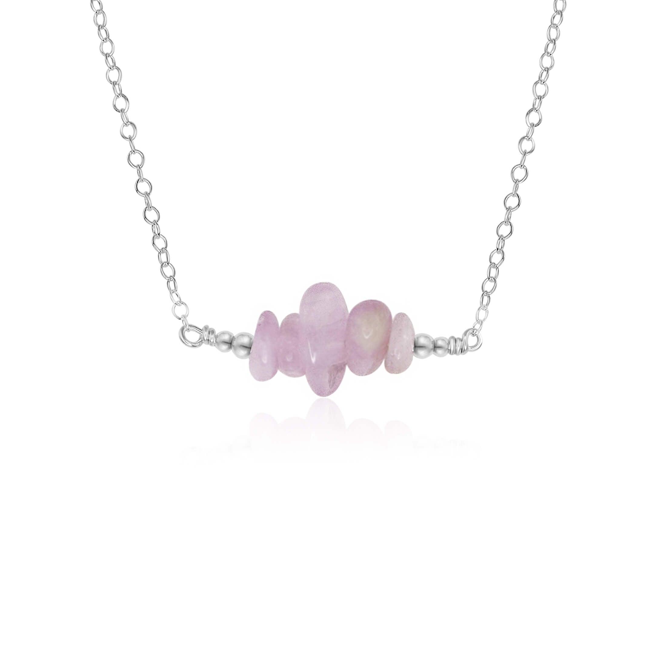 Kunzite Chip Bead Bar Necklace - Kunzite Chip Bead Bar Necklace - Sterling Silver - Luna Tide Handmade Crystal Jewellery