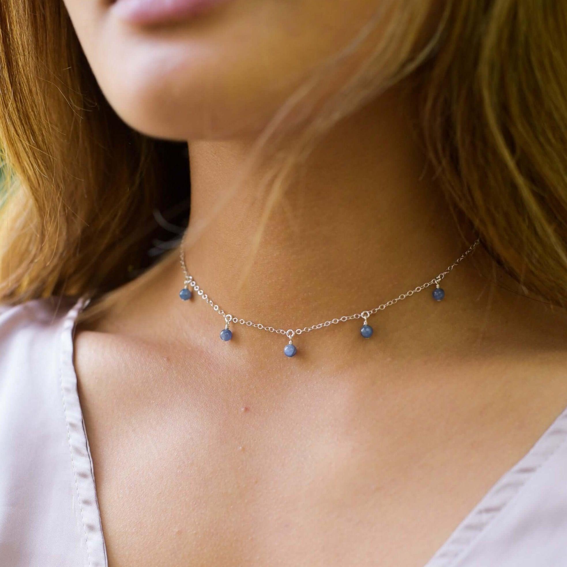 Kyanite Bead Drop Choker - Kyanite Bead Drop Choker - Sterling Silver - Luna Tide Handmade Crystal Jewellery