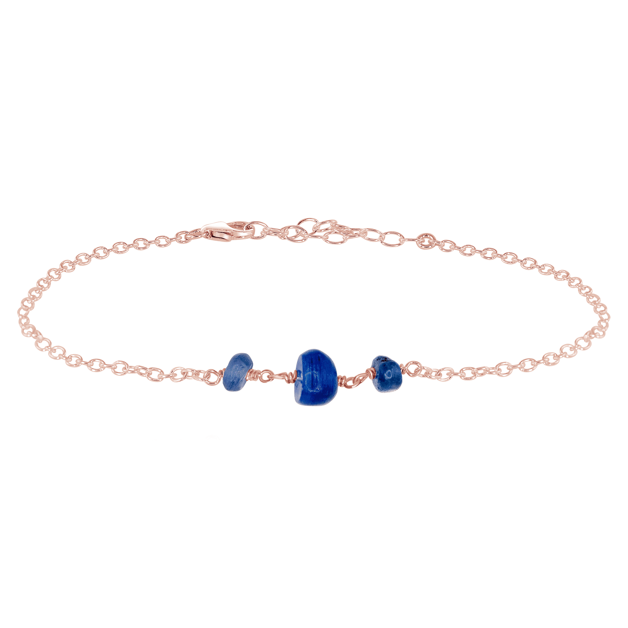 Kyanite Beaded Chain Anklet - Kyanite Beaded Chain Anklet - 14k Rose Gold Fill - Luna Tide Handmade Crystal Jewellery