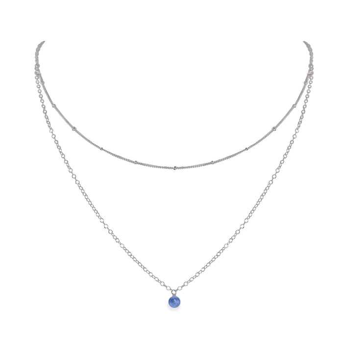 Kyanite Gemstone Chain Layered Choker Necklace - Kyanite Gemstone Chain Layered Choker Necklace - Stainless Steel - Luna Tide Handmade Crystal Jewellery