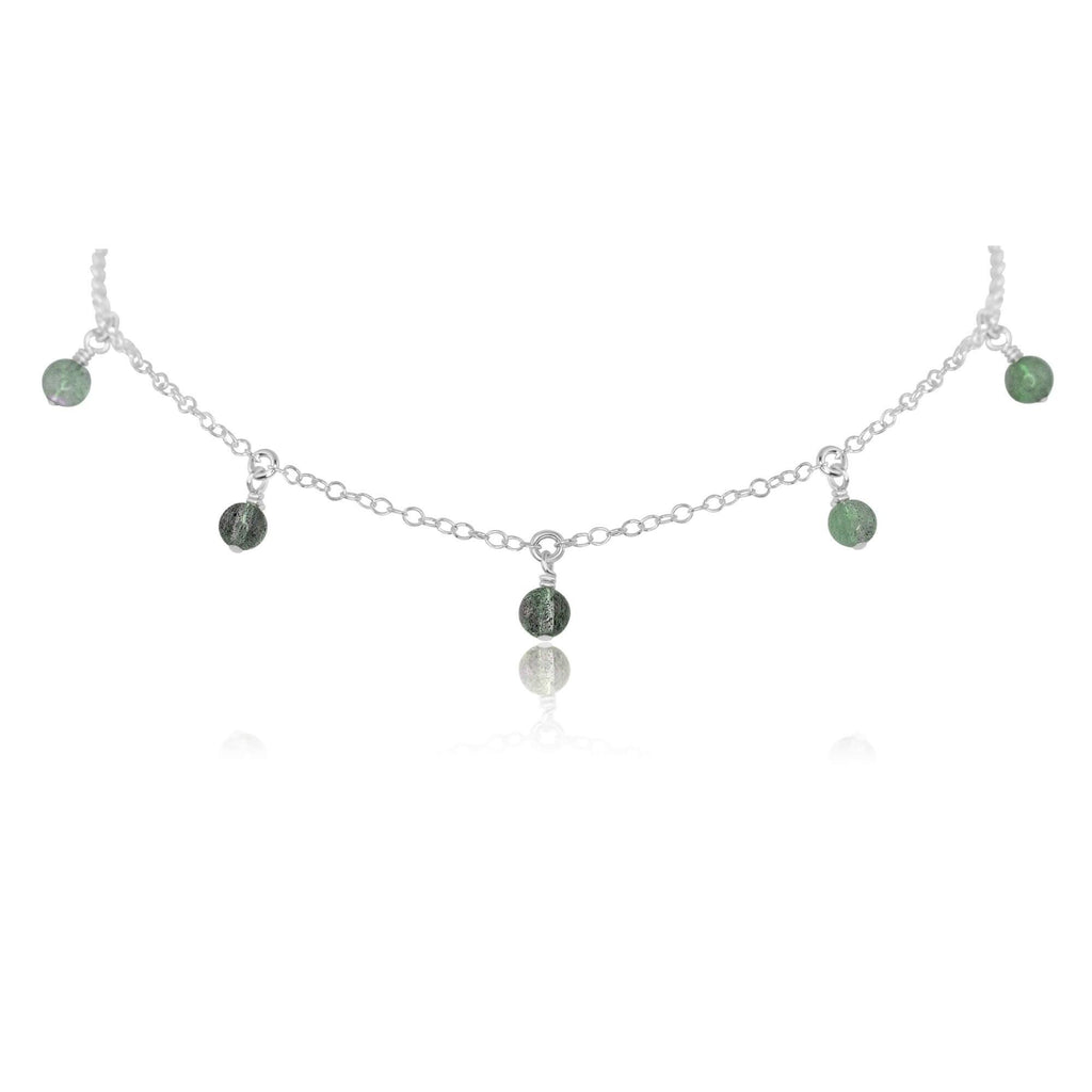 Labradorite Bead Drop Choker - Labradorite Bead Drop Choker - Sterling Silver - Luna Tide Handmade Crystal Jewellery