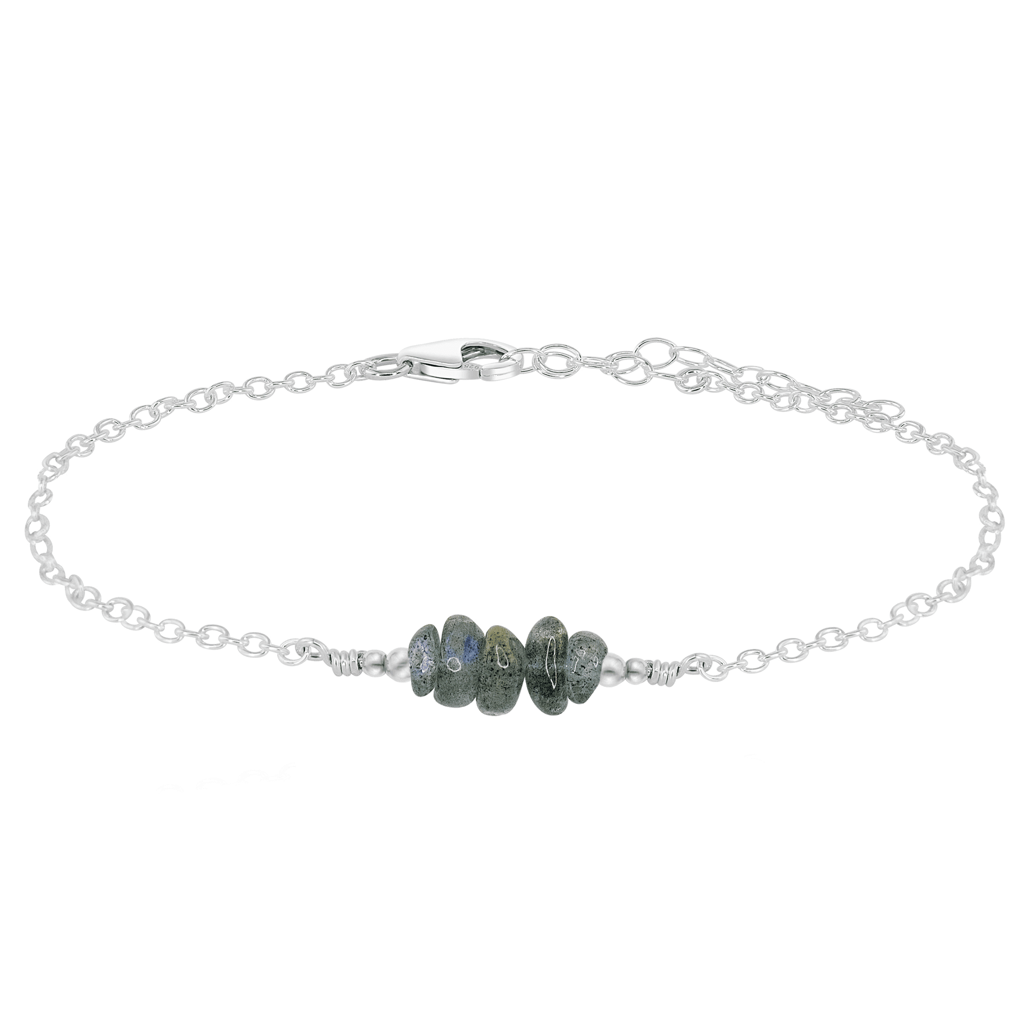 Labradorite Chip Bead Bar Anklet - Labradorite Chip Bead Bar Anklet - Sterling Silver - Luna Tide Handmade Crystal Jewellery