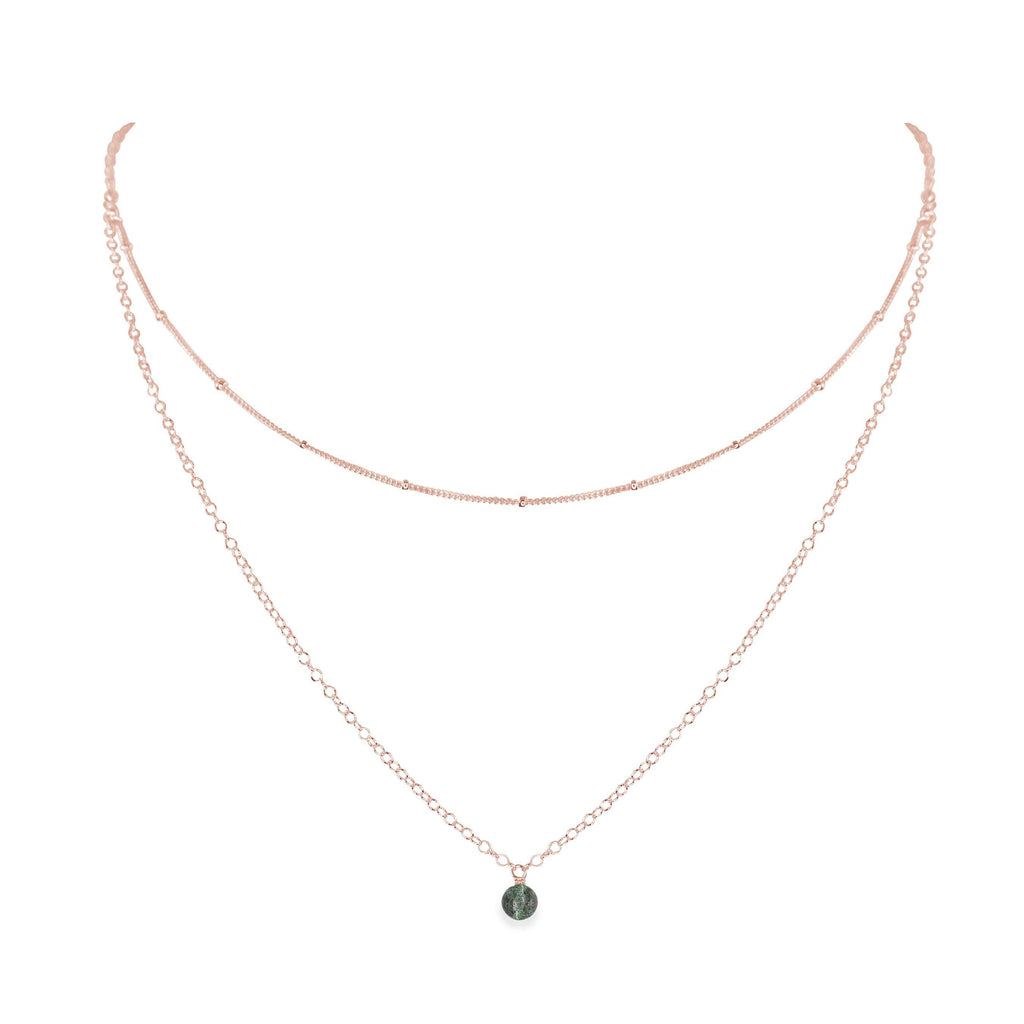 Labradorite Gemstone Chain Layered Choker Necklace - Labradorite Gemstone Chain Layered Choker Necklace - 14k Rose Gold Fill - Luna Tide Handmade Crystal Jewellery