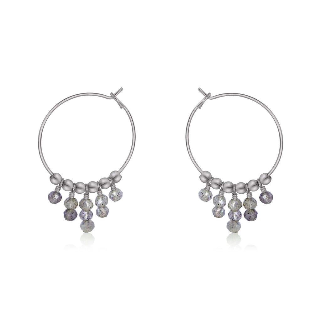Labradorite Statement Hoop Earrings - Labradorite Statement Hoop Earrings - Stainless Steel - Luna Tide Handmade Crystal Jewellery
