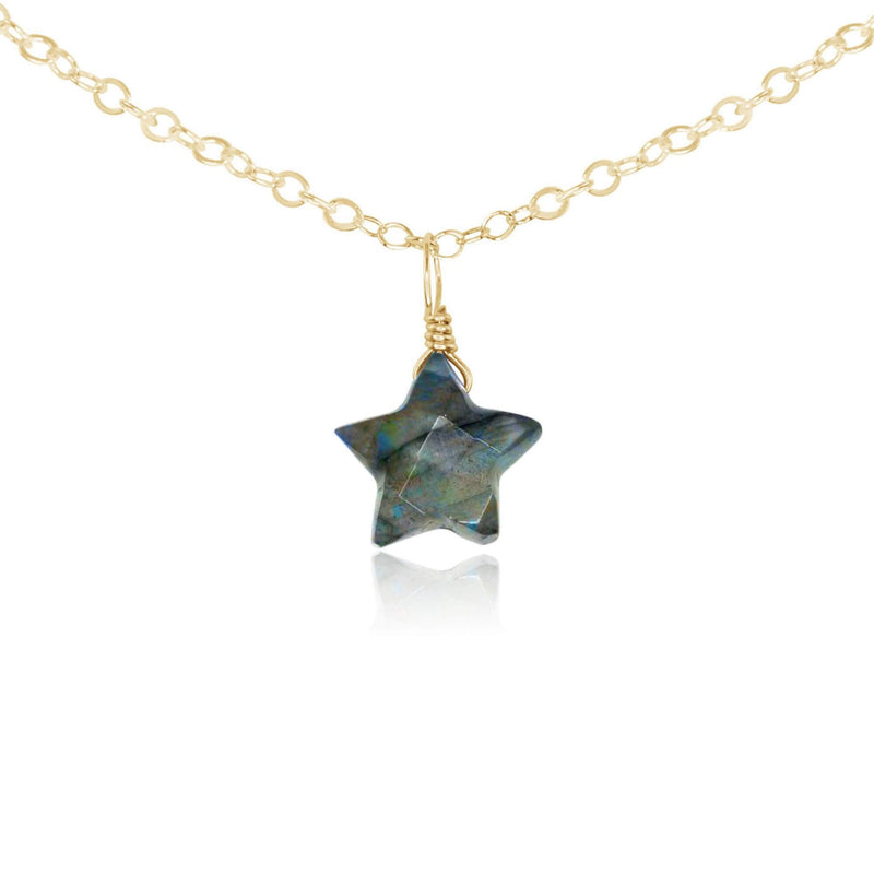 Labradorite Tiny Star Pendant Choker Necklace - Labradorite Tiny Star Pendant Choker Necklace - 14k Gold Fill - Luna Tide Handmade Crystal Jewellery