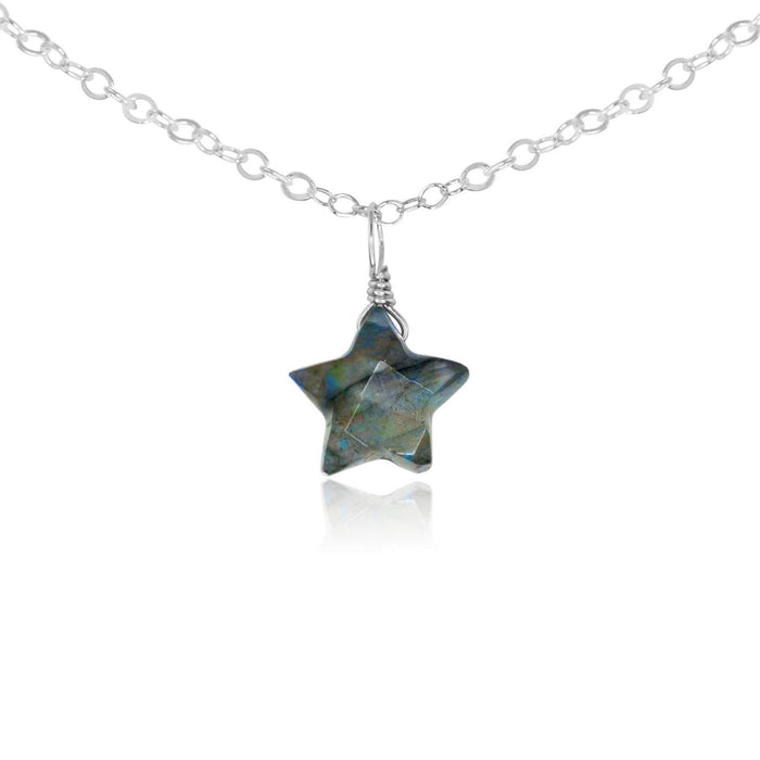 Labradorite Tiny Star Pendant Choker Necklace - Labradorite Tiny Star Pendant Choker Necklace - Sterling Silver - Luna Tide Handmade Crystal Jewellery