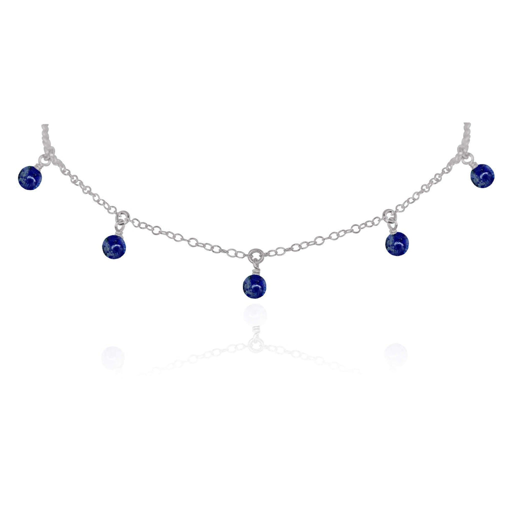 Lapis Lazuli Bead Drop Choker - Lapis Lazuli Bead Drop Choker - Stainless Steel - Luna Tide Handmade Crystal Jewellery