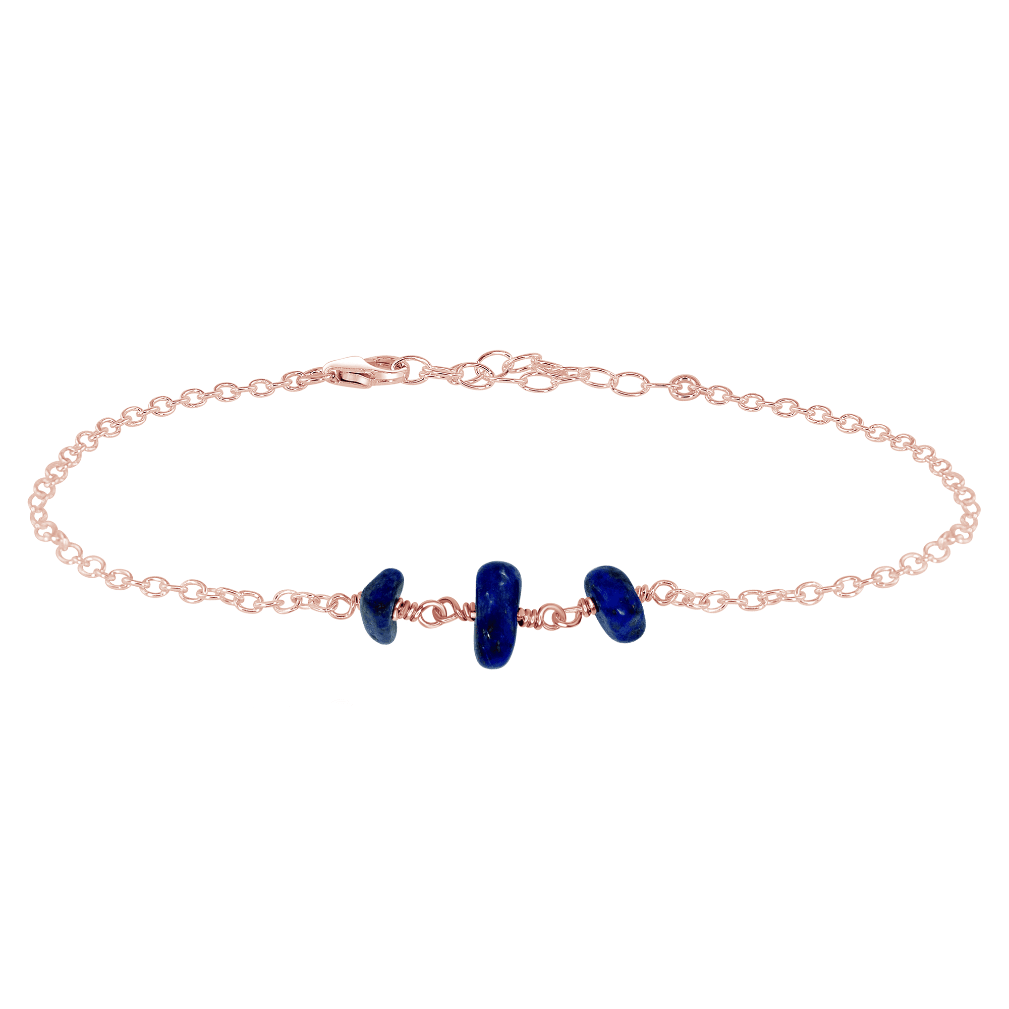 Lapis Lazuli Beaded Chain Anklet - Lapis Lazuli Beaded Chain Anklet - 14k Rose Gold Fill - Luna Tide Handmade Crystal Jewellery