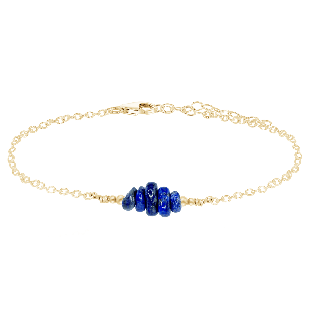 Lapis Lazuli Chip Bead Bar Anklet - Lapis Lazuli Chip Bead Bar Anklet - 14k Gold Fill - Luna Tide Handmade Crystal Jewellery