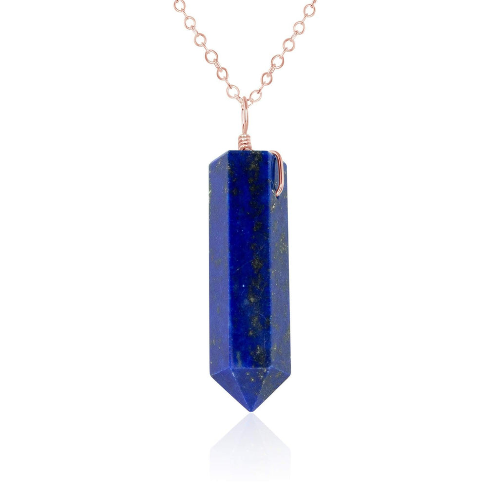 Lapis Lazuli Crystal Generator Point Pendant Necklace - Lapis Lazuli Crystal Generator Point Pendant Necklace - 14k Rose Gold Fill / Cable - Luna Tide Handmade Crystal Jewellery