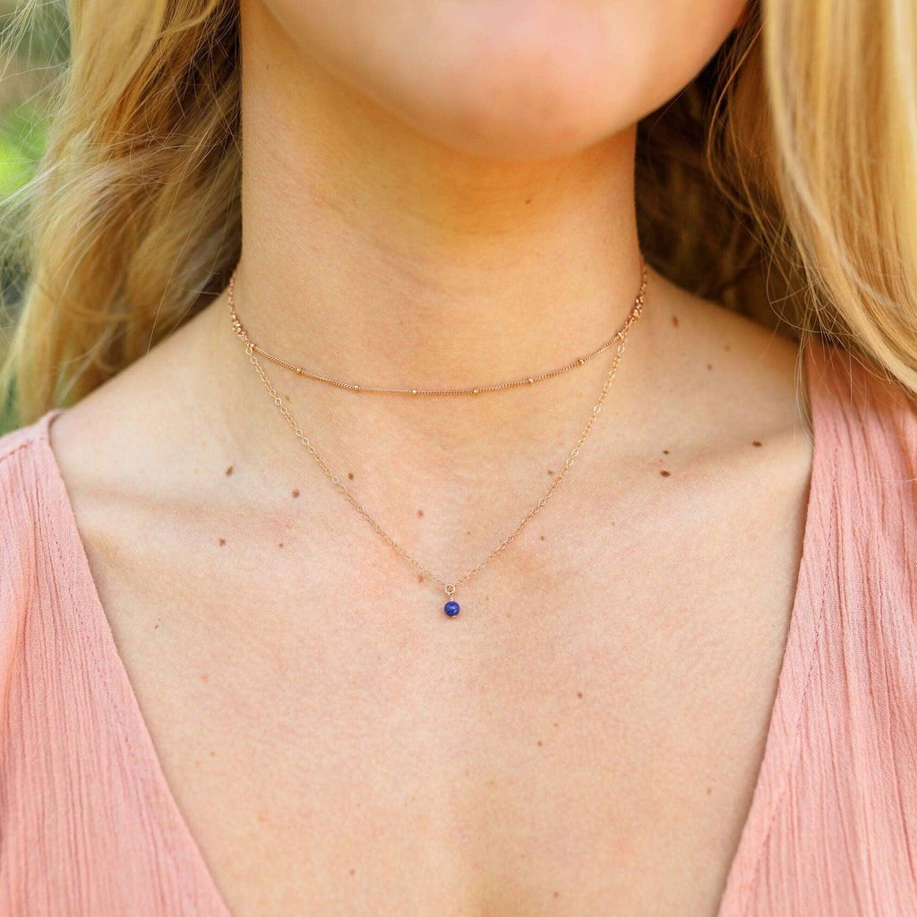 Lapis Lazuli Gemstone Chain Layered Choker Necklace - Lapis Lazuli Gemstone Chain Layered Choker Necklace - Sterling Silver - Luna Tide Handmade Crystal Jewellery