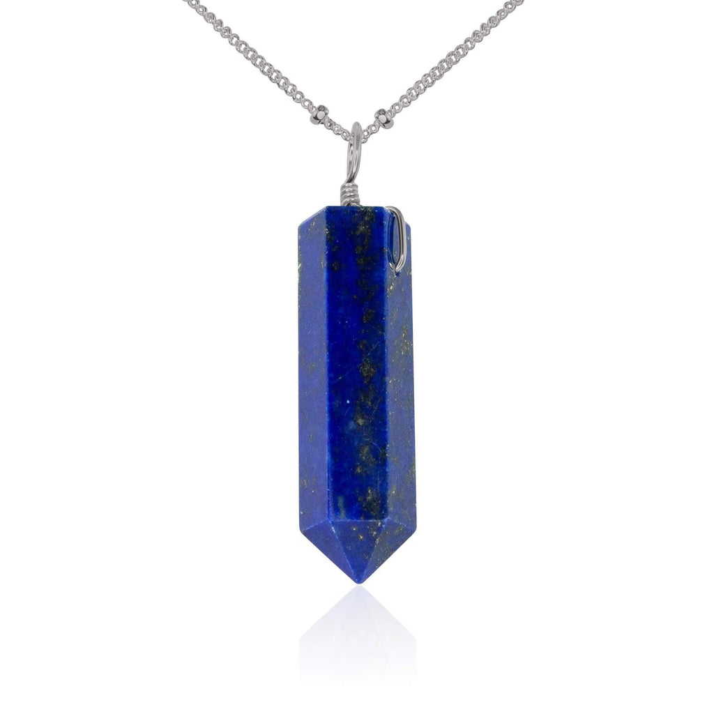 Lapis Lazuli Gemstone Generator Tower Point Pendant Necklace - Lapis Lazuli Gemstone Generator Tower Point Pendant Necklace - Stainless Steel / Satellite - Luna Tide Handmade Crystal Jewellery