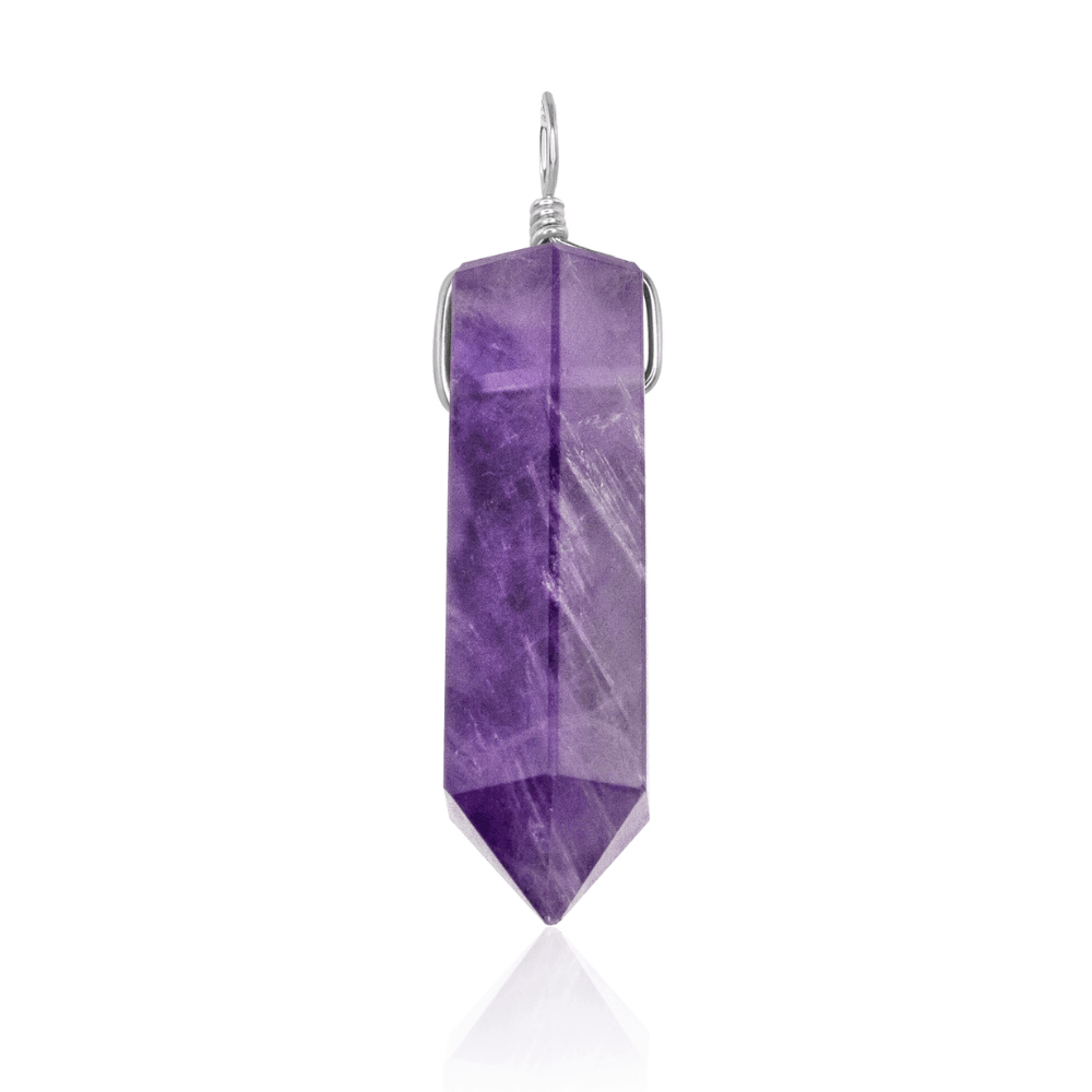 Large Amethyst Crystal Tower Point Generator Pendant - Large Amethyst Crystal Tower Point Generator Pendant - Sterling Silver - Luna Tide Handmade Crystal Jewellery