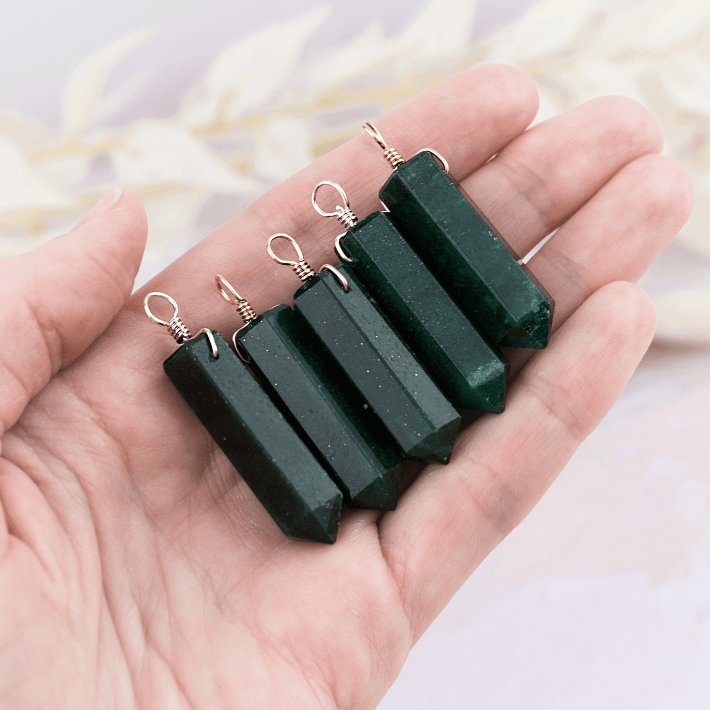 Large Aventurine Crystal Tower Point Generator Pendant - Large Aventurine Crystal Tower Point Generator Pendant - 14k Gold Fill - Luna Tide Handmade Crystal Jewellery