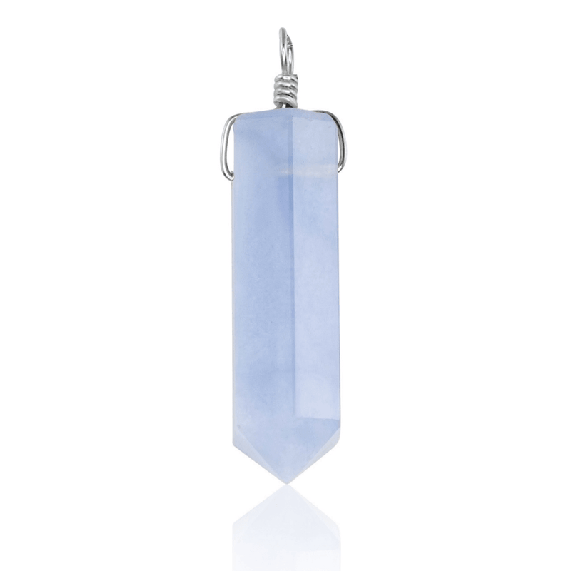 Large Blue Lace Agate Crystal Tower Point Generator Pendant - Large Blue Lace Agate Crystal Tower Point Generator Pendant - Sterling Silver - Luna Tide Handmade Crystal Jewellery