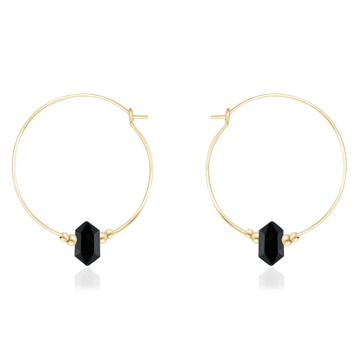 Large Double Terminated Crystal Hoop Earrings - Black Tourmaline - 14K Gold Fill - Luna Tide Handmade Jewellery