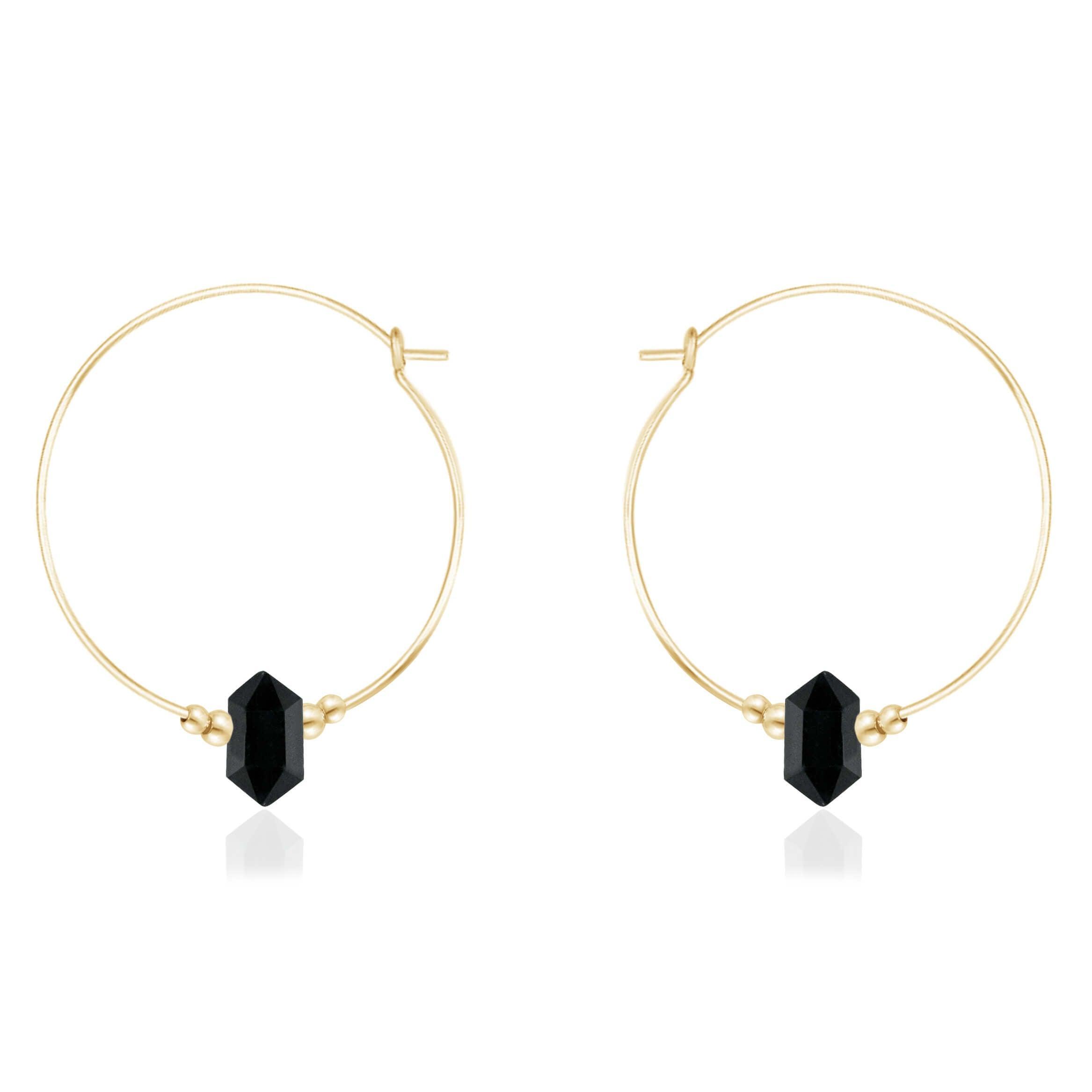 Large Hoop Black Tourmaline Double Terminated Crystal Point Earrings - Large Hoop Black Tourmaline Double Terminated Crystal Point Earrings - 14k Gold Fill - Luna Tide Handmade Crystal Jewellery