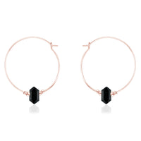 Large Double Terminated Crystal Hoop Earrings - Black Tourmaline - 14K Rose Gold Fill - Luna Tide Handmade Jewellery