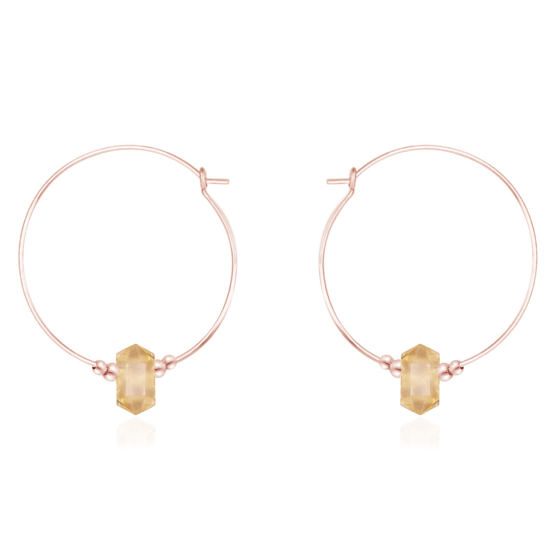Large Hoop Citrine Double Terminated Crystal Point Earrings - Large Hoop Citrine Double Terminated Crystal Point Earrings - 14k Rose Gold Fill - Luna Tide Handmade Crystal Jewellery