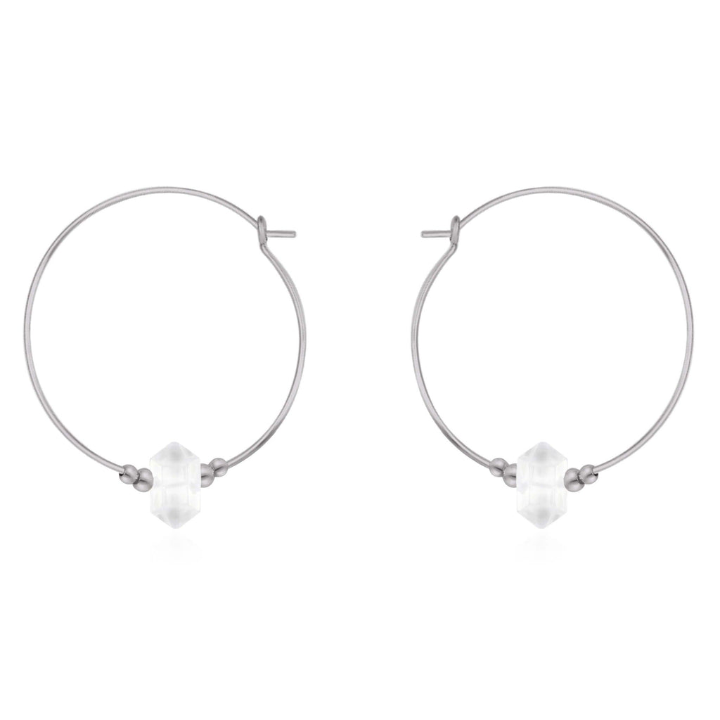 Large Hoop Crystal Quartz Double Terminated Crystal Point Earrings - Large Hoop Crystal Quartz Double Terminated Crystal Point Earrings - Stainless Steel - Luna Tide Handmade Crystal Jewellery