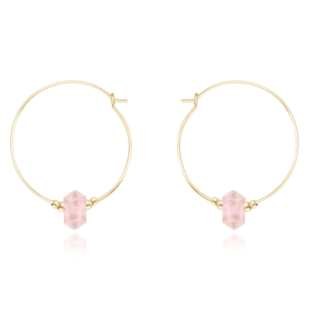 Large Hoop Rose Quartz Double Terminated Crystal Point Earrings - Large Hoop Rose Quartz Double Terminated Crystal Point Earrings - 14k Gold Fill - Luna Tide Handmade Crystal Jewellery