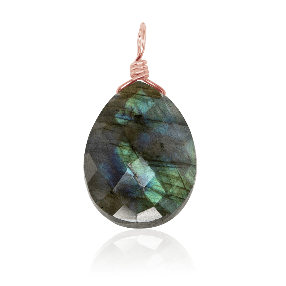 Large Labradorite Faceted Pear Crystal Pendant - Large Labradorite Faceted Pear Crystal Pendant - 14k Rose Gold Fill - Luna Tide Handmade Crystal Jewellery