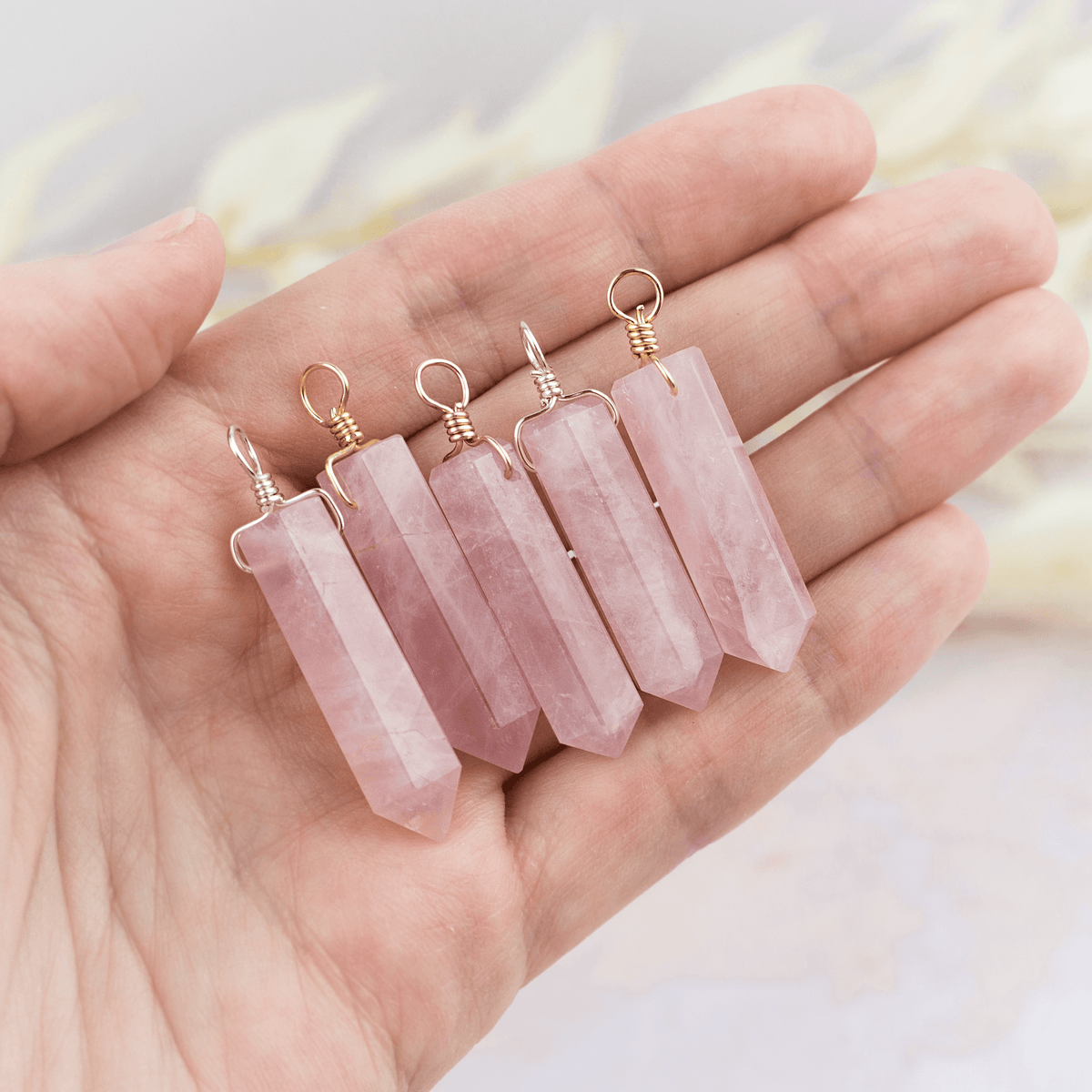 Large Rose Quartz Crystal Tower Point Generator Pendant - Large Rose Quartz Crystal Tower Point Generator Pendant - 14k Gold Fill - Luna Tide Handmade Crystal Jewellery