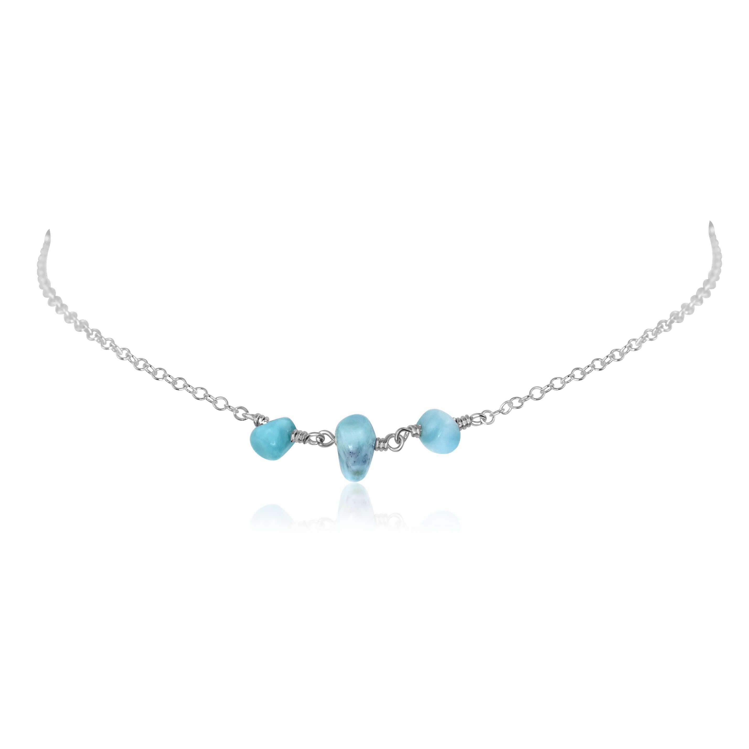 Larimar Beaded Chain Choker Necklace - Larimar Beaded Chain Choker Necklace - Sterling Silver - Luna Tide Handmade Crystal Jewellery
