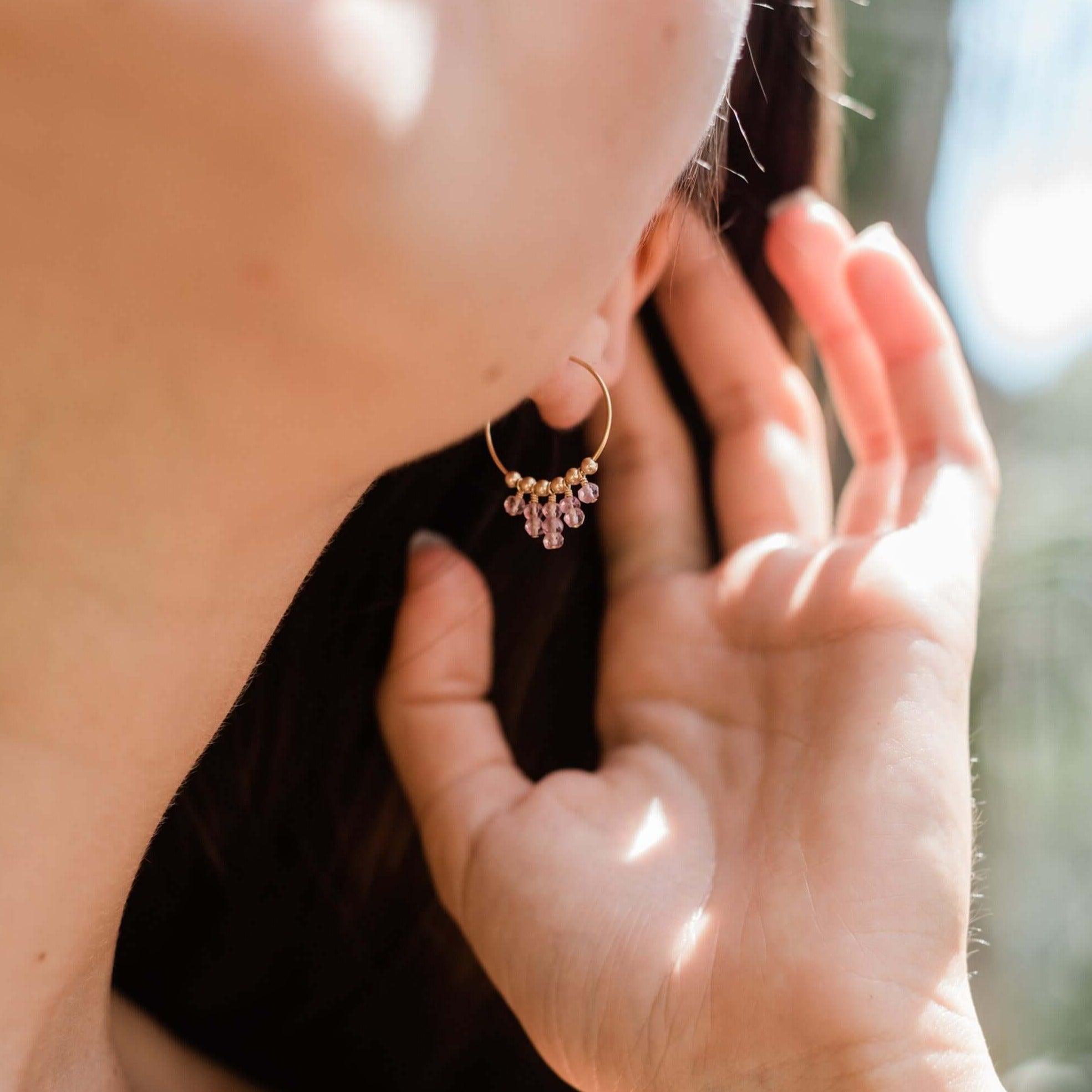 Lavender Amethyst Statement Hoop Earrings - Lavender Amethyst Statement Hoop Earrings - Sterling Silver - Luna Tide Handmade Crystal Jewellery