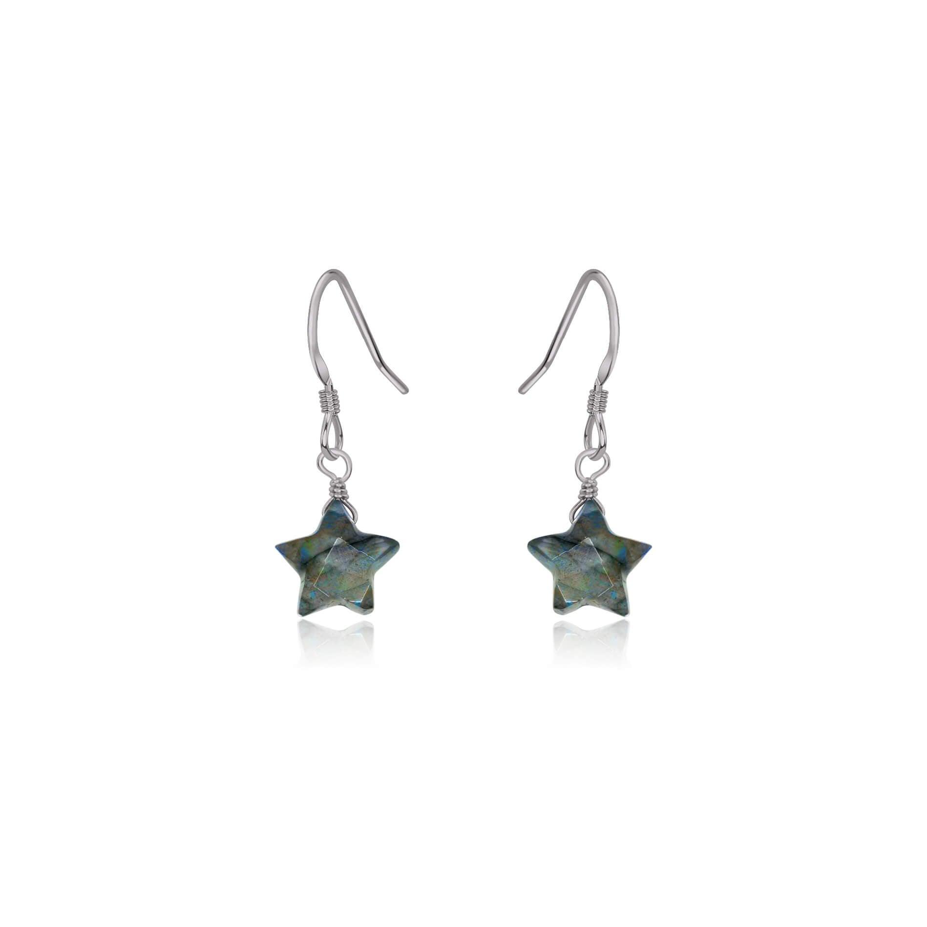 Little Labradorite Star Dangle Drop Earrings - Little Labradorite Star Dangle Drop Earrings - Stainless Steel - Luna Tide Handmade Crystal Jewellery