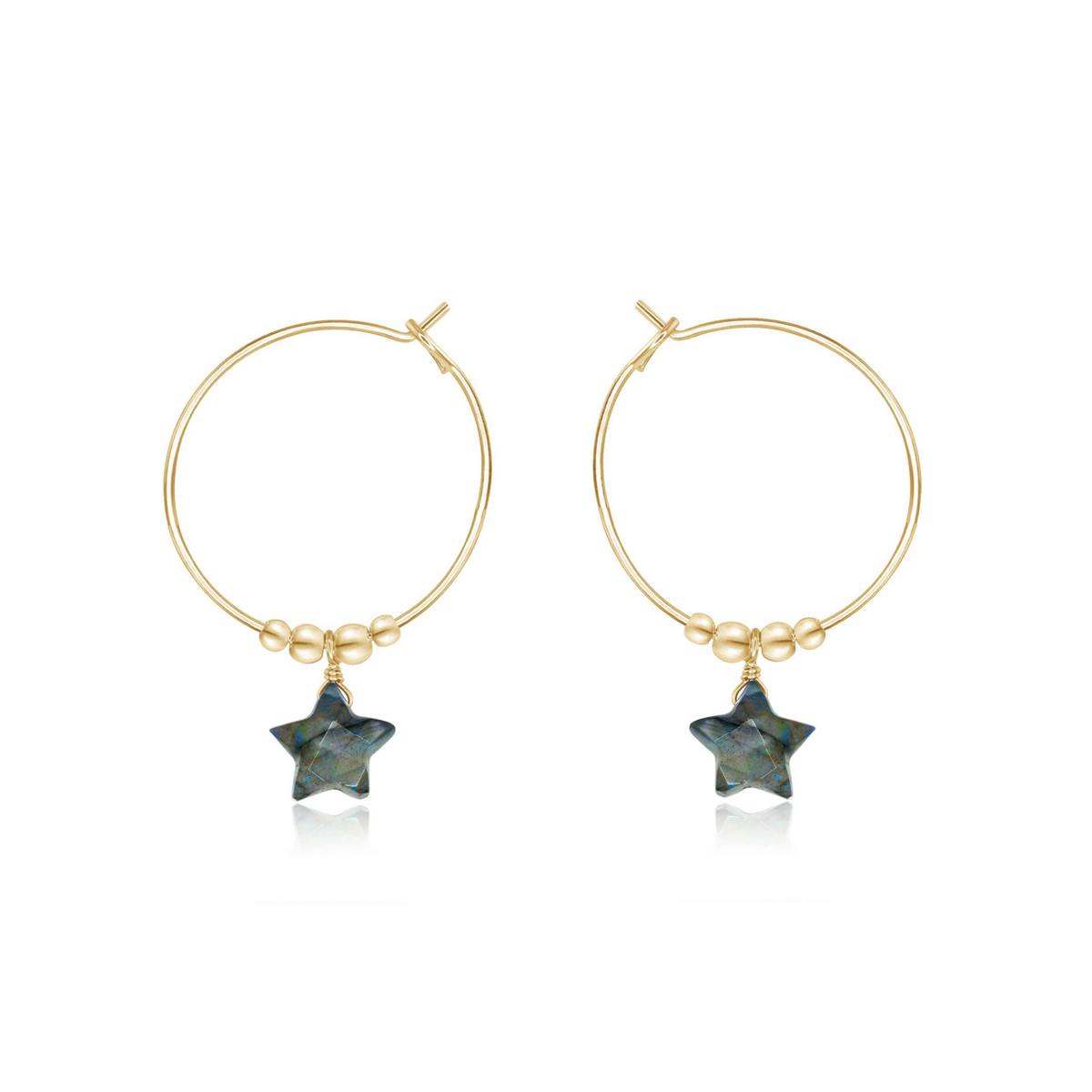 Little Labradorite Star Hoop Earrings - Little Labradorite Star Hoop Earrings - 14k Gold Fill - Luna Tide Handmade Crystal Jewellery