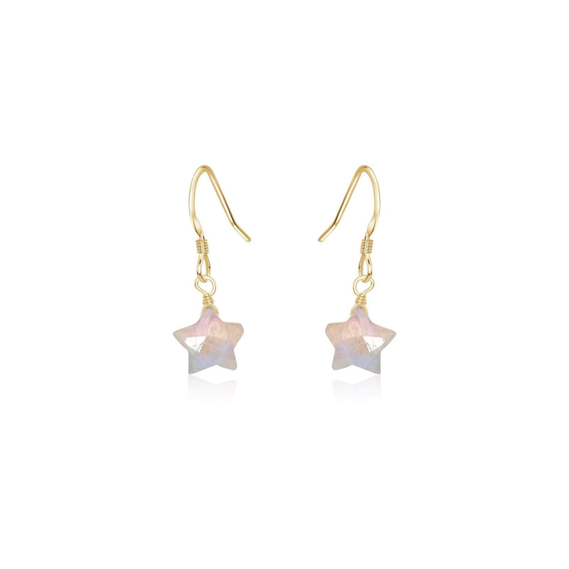 Little Rainbow Moonstone Star Dangle Drop Earrings - Little Rainbow Moonstone Star Dangle Drop Earrings - 14k Gold Fill - Luna Tide Handmade Crystal Jewellery