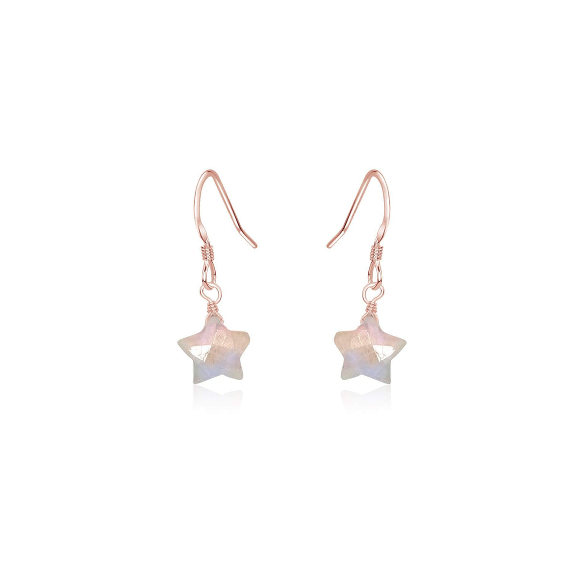 Little Rainbow Moonstone Star Dangle Drop Earrings - Little Rainbow Moonstone Star Dangle Drop Earrings - 14k Rose Gold Fill - Luna Tide Handmade Crystal Jewellery