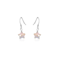 Little Rainbow Moonstone Star Dangle Drop Earrings - Little Rainbow Moonstone Star Dangle Drop Earrings - Sterling Silver - Luna Tide Handmade Crystal Jewellery