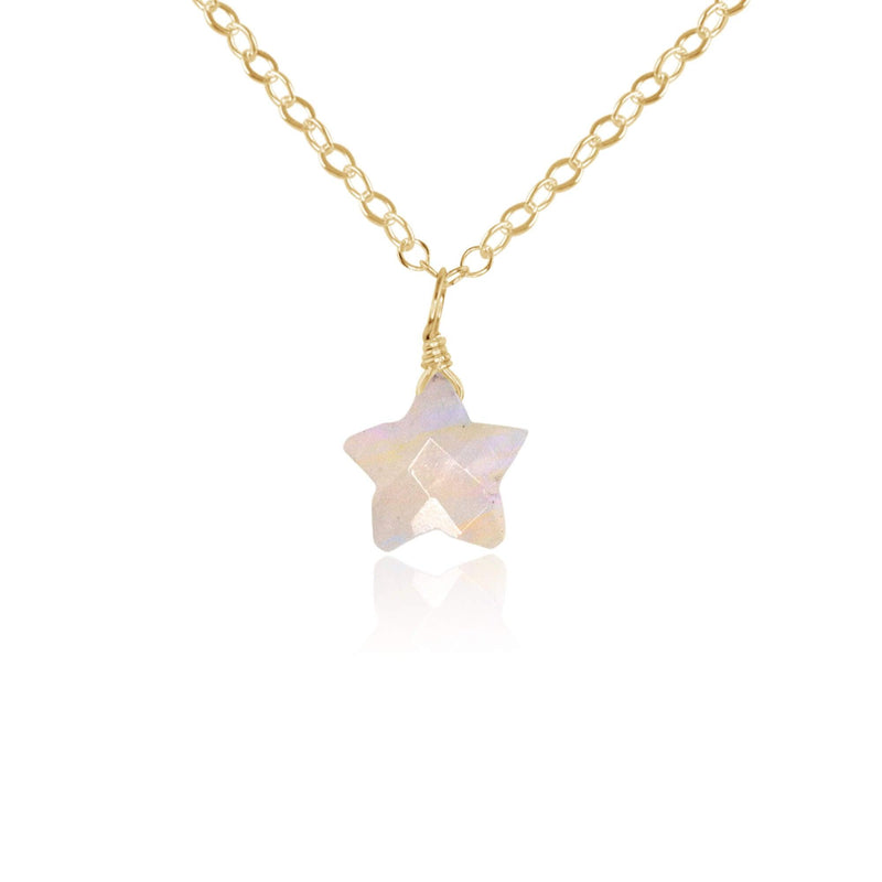 Little Rainbow Moonstone Star Pendant Necklace - Little Rainbow Moonstone Star Pendant Necklace - 14k Gold Fill / Cable - Luna Tide Handmade Crystal Jewellery