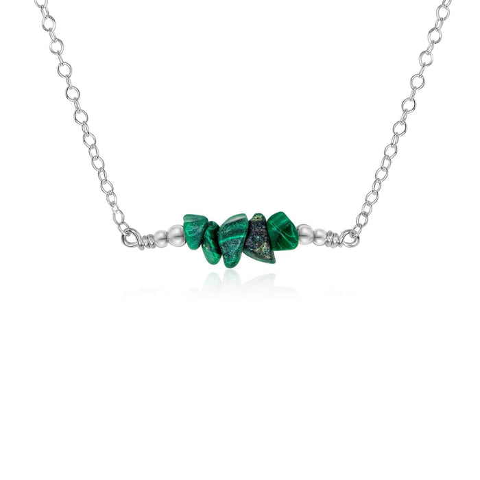 Malachite Chip Bead Bar Necklace - Malachite Chip Bead Bar Necklace - Sterling Silver - Luna Tide Handmade Crystal Jewellery