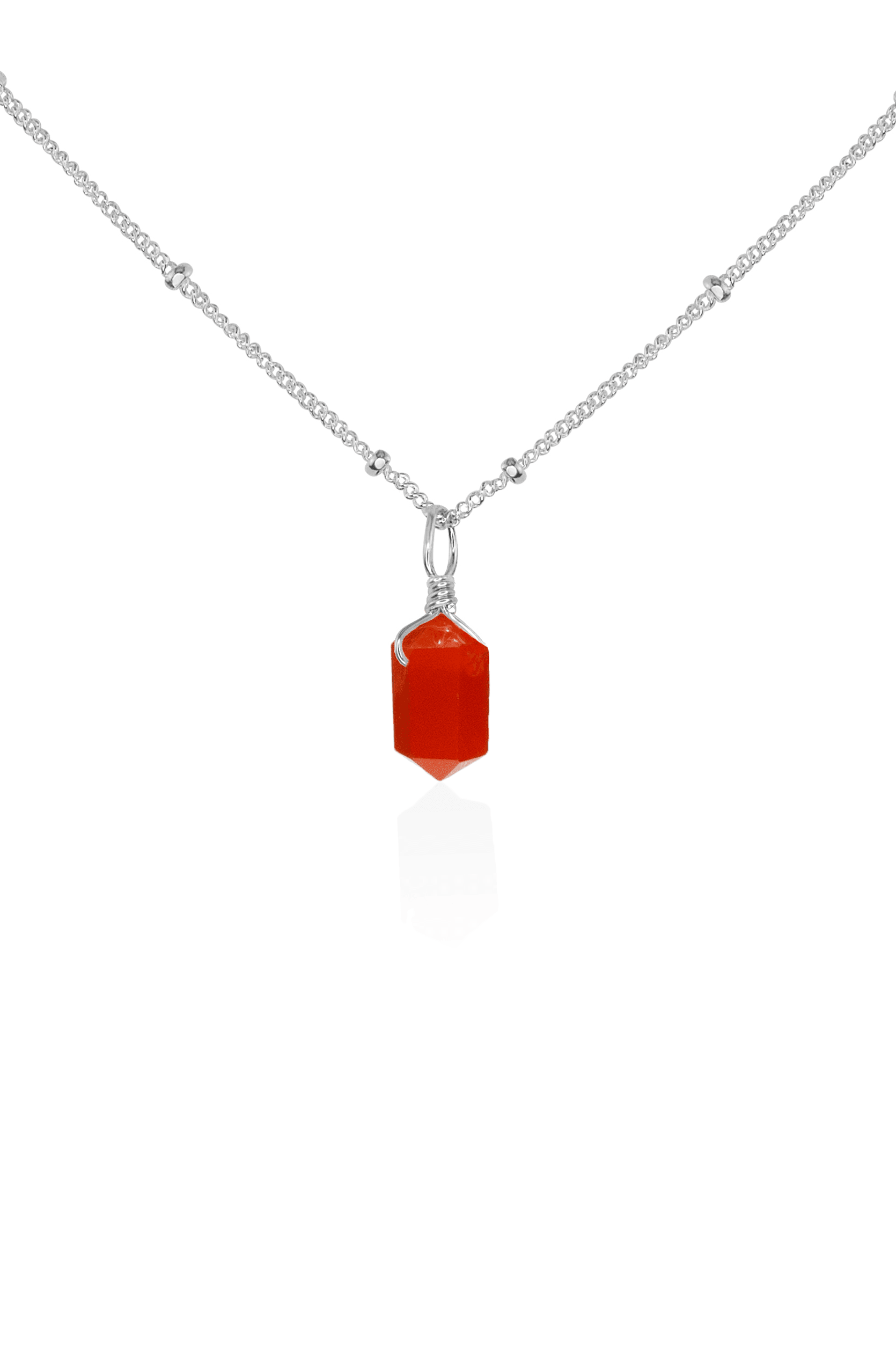 Mini Double Terminated Carnelian Crystal Point Pendant Necklace - Mini Double Terminated Carnelian Crystal Point Pendant Necklace - Sterling Silver / Satellite - Luna Tide Handmade Crystal Jewellery