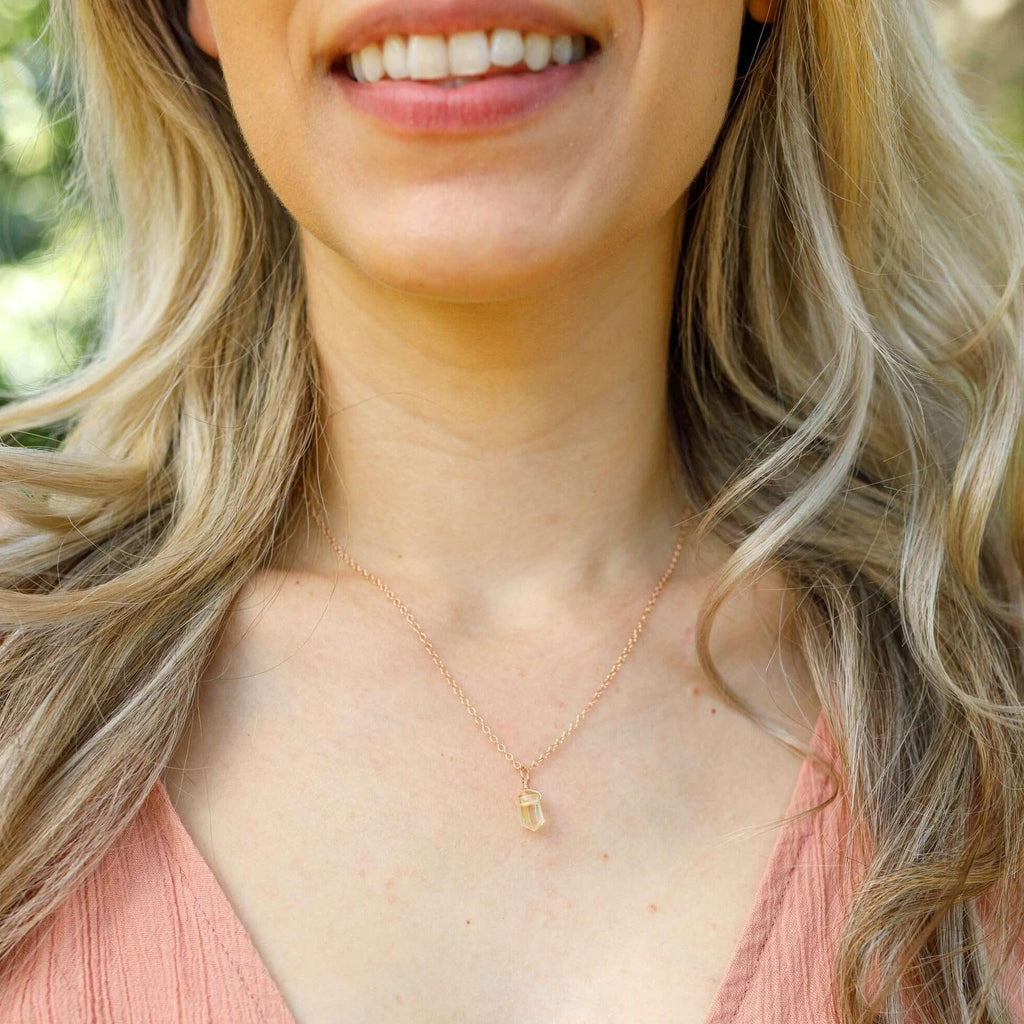 Mini Double Terminated Citrine Crystal Point Pendant Necklace - Mini Double Terminated Citrine Crystal Point Pendant Necklace - 14k Gold Fill / Satellite - Luna Tide Handmade Crystal Jewellery