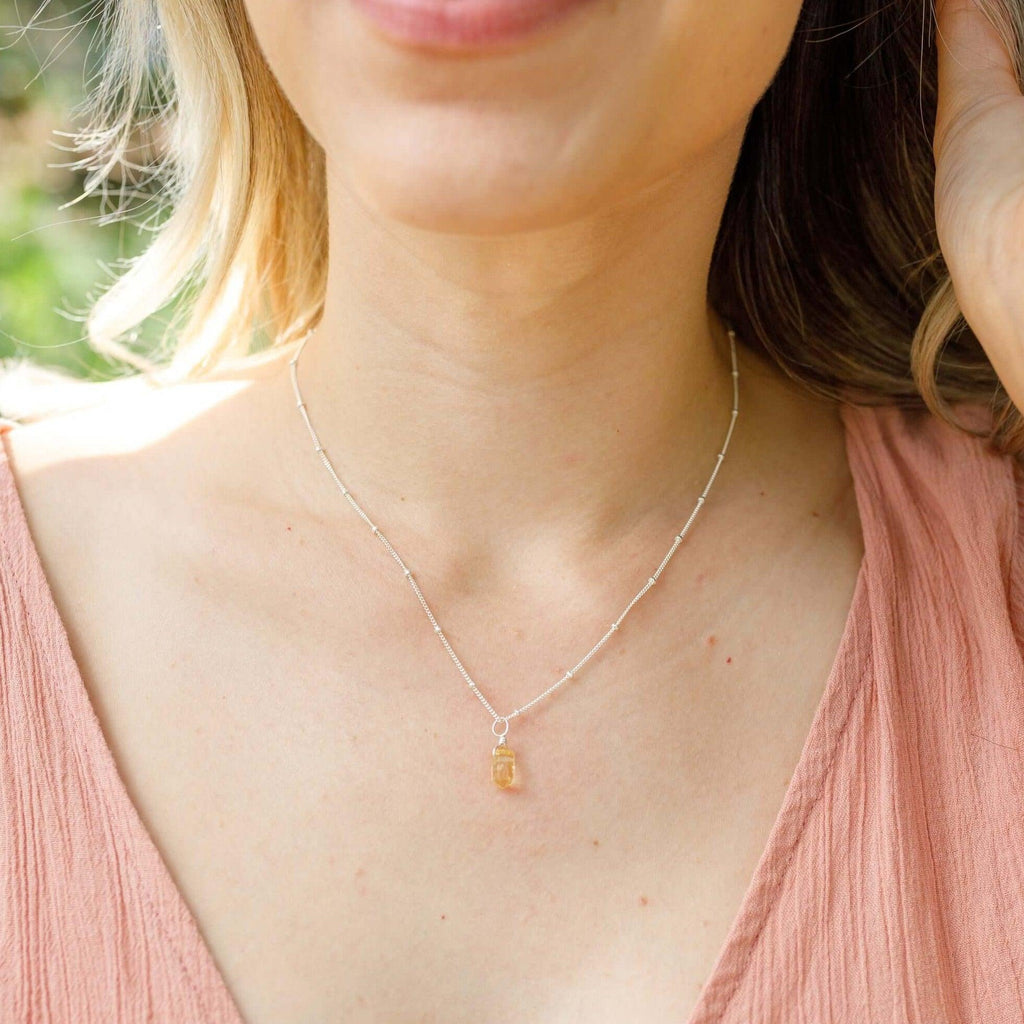 Mini Double Terminated Citrine Crystal Point Pendant Necklace - Mini Double Terminated Citrine Crystal Point Pendant Necklace - 14k Gold Fill / Satellite - Luna Tide Handmade Crystal Jewellery