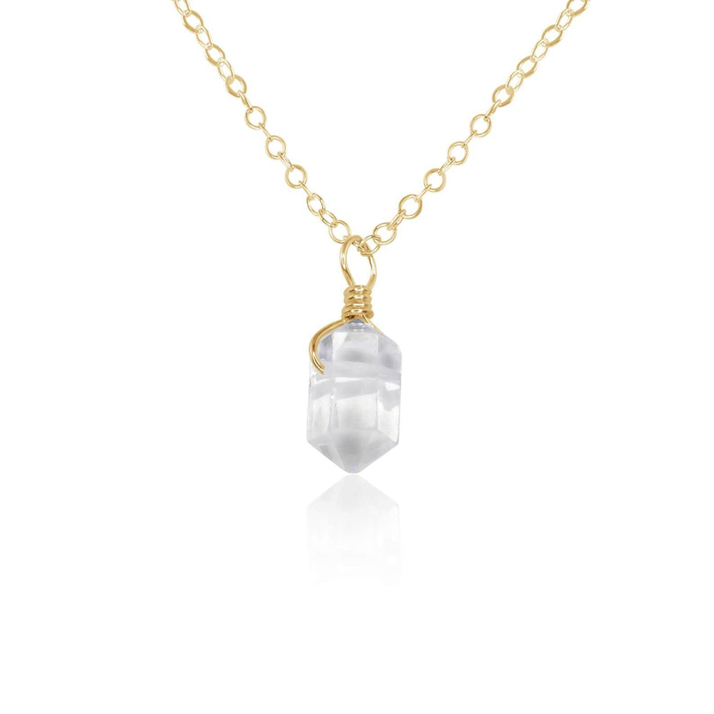 Mini Double Terminated Crystal Quartz Point Pendant Necklace - Mini Double Terminated Crystal Quartz Point Pendant Necklace - 14k Gold Fill / Cable - Luna Tide Handmade Crystal Jewellery