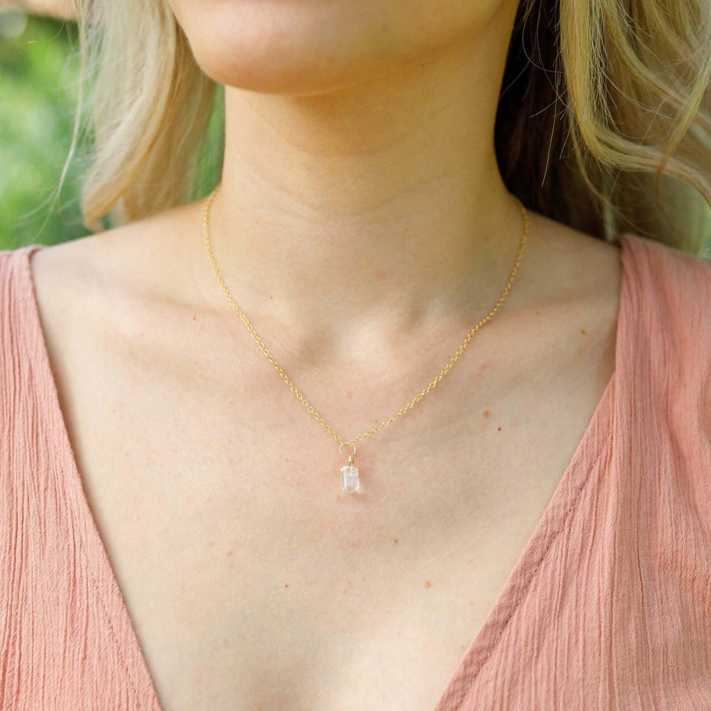 Mini Double Terminated Crystal Quartz Point Pendant Necklace - Mini Double Terminated Crystal Quartz Point Pendant Necklace - 14k Gold Fill / Satellite - Luna Tide Handmade Crystal Jewellery