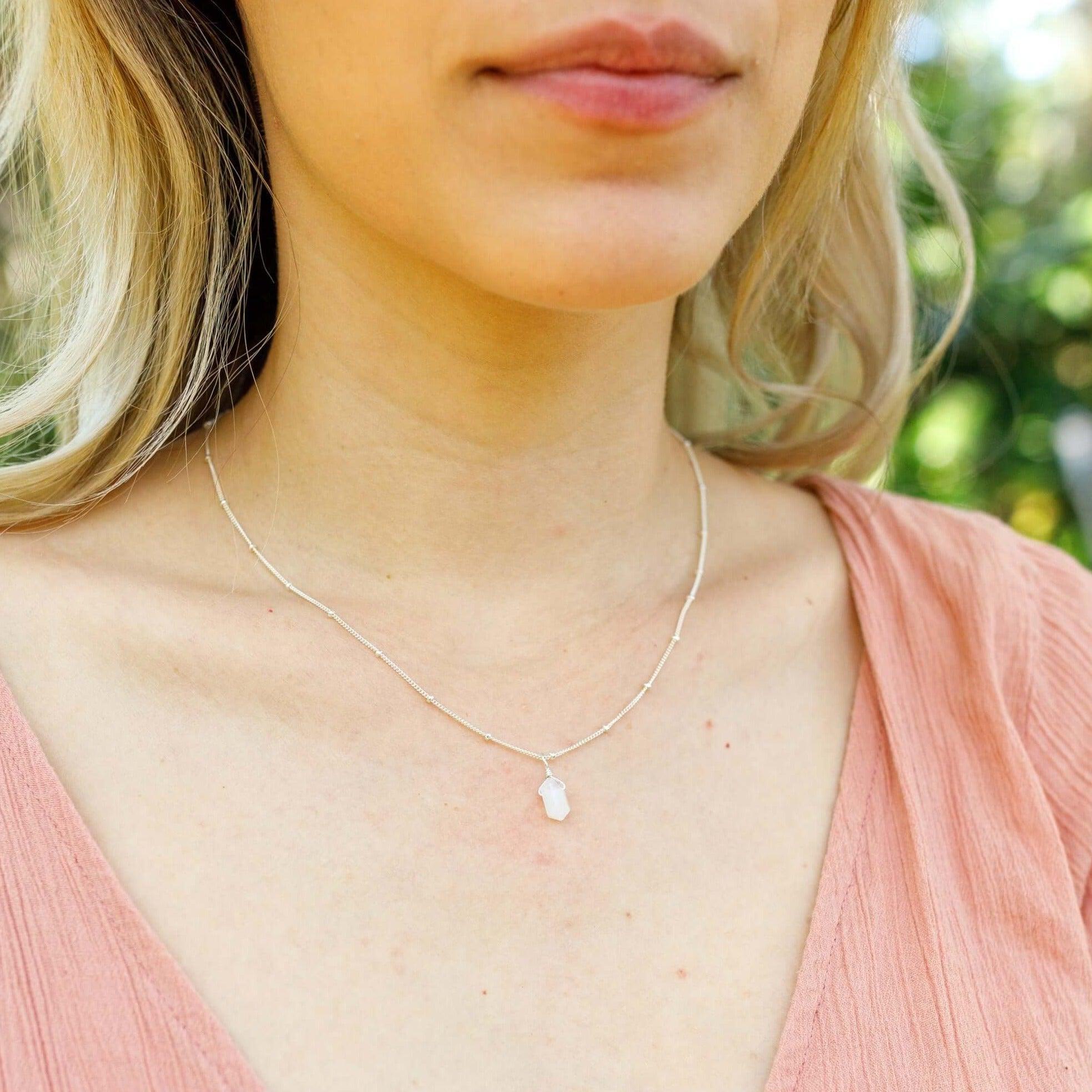 Mini Double Terminated Rainbow Moonstone Crystal Point Pendant Necklace - Mini Double Terminated Rainbow Moonstone Crystal Point Pendant Necklace - 14k Gold Fill / Satellite - Luna Tide Handmade Crystal Jewellery