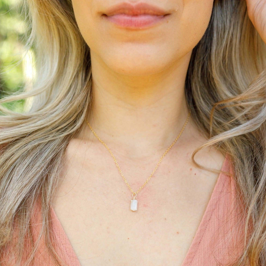 Mini Double Terminated Rainbow Moonstone Crystal Point Pendant Necklace - Mini Double Terminated Rainbow Moonstone Crystal Point Pendant Necklace - 14k Gold Fill / Satellite - Luna Tide Handmade Crystal Jewellery