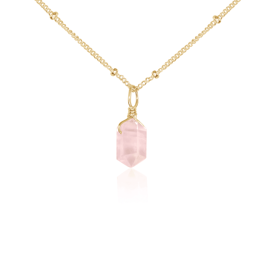 Mini Double Terminated Rose Quartz Crystal Point Pendant Necklace - Mini Double Terminated Rose Quartz Crystal Point Pendant Necklace - 14k Gold Fill / Satellite - Luna Tide Handmade Crystal Jewellery