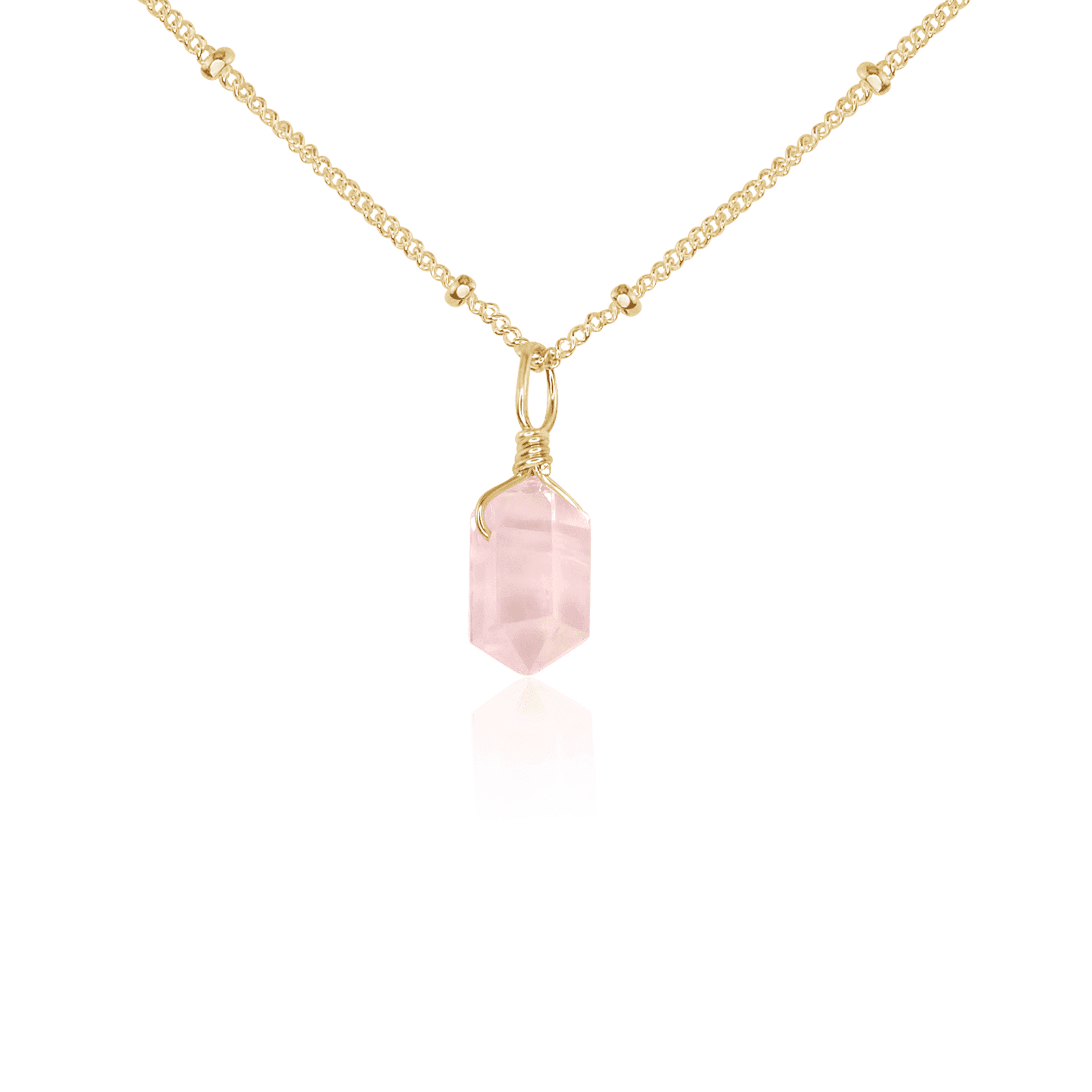 Mini Double Terminated Rose Quartz Crystal Point Pendant Necklace - Mini Double Terminated Rose Quartz Crystal Point Pendant Necklace - 14k Gold Fill / Satellite - Luna Tide Handmade Crystal Jewellery