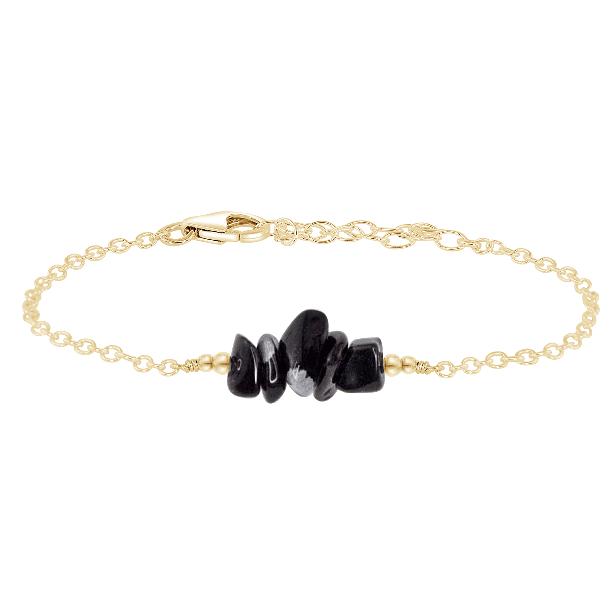 Obsidian Chip Bead Bar Bracelet - Obsidian Chip Bead Bar Bracelet - 14k Gold Fill - Luna Tide Handmade Crystal Jewellery