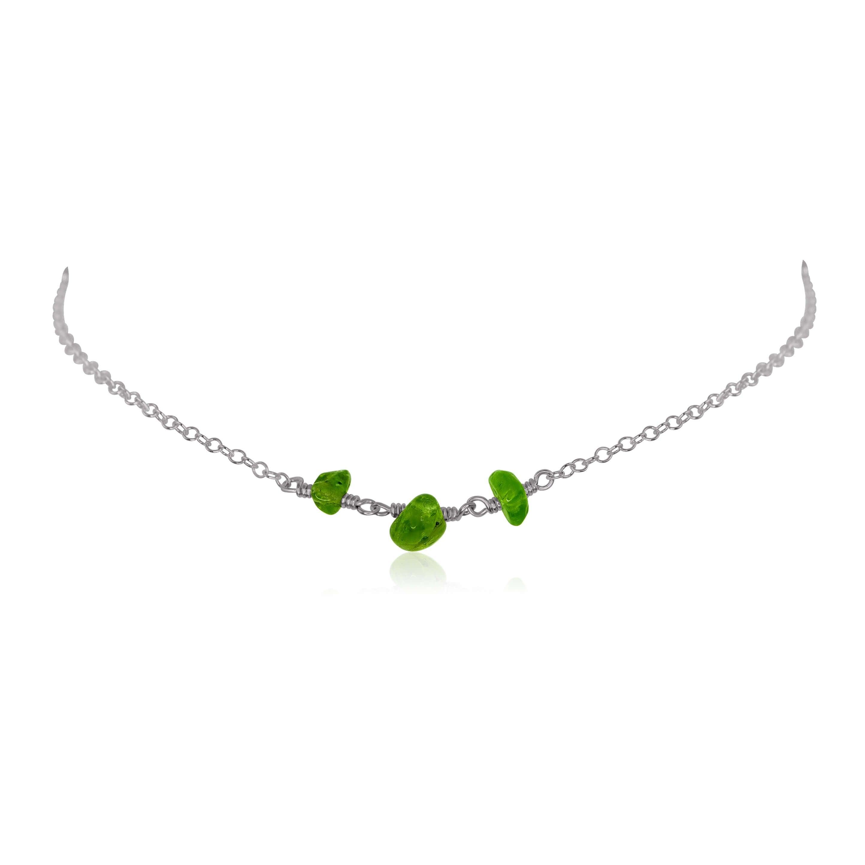 Peridot Beaded Chain Choker Necklace - Peridot Beaded Chain Choker Necklace - Stainless Steel - Luna Tide Handmade Crystal Jewellery